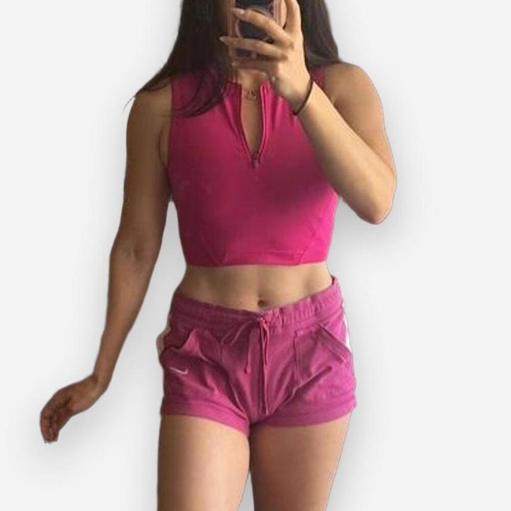 Nike Pro pink & white athletic set with white side panels tops size S shorts siz